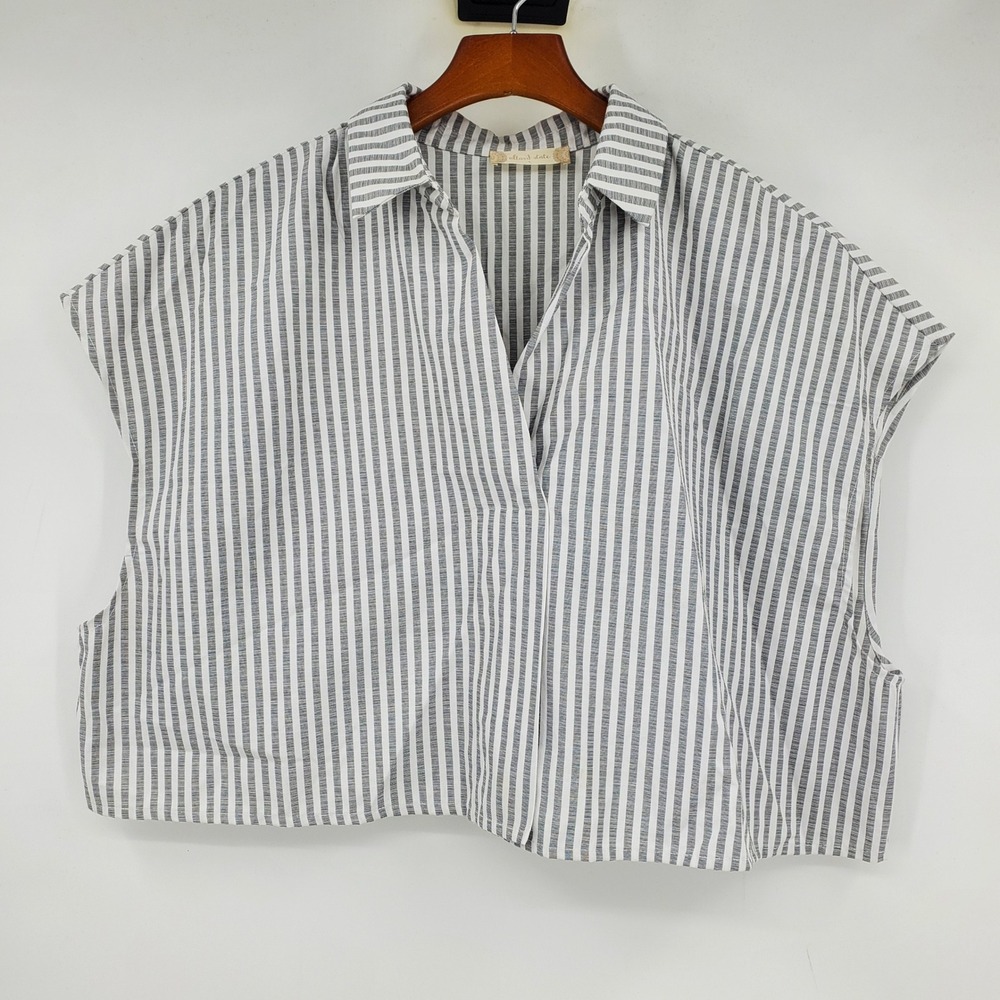 Altar'd State Grey White Striped V-Neck Boxy Dolman Blouse Large Cropped